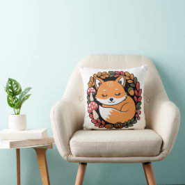 Cojín Decorativo Zorro Dormido Adorable en Corona de Otoño Animal d