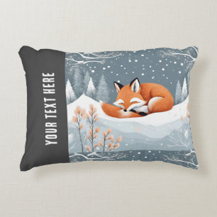 Cojín Decorativo Zorro Dormido en Nieve Invernal Navideño Acogedor 