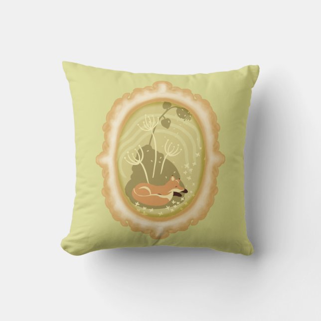 Cojín Decorativo Zorro dormido suave verde (Anverso)