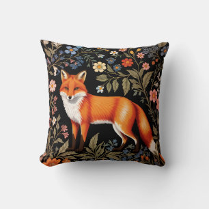 Cojín Decorativo Zorro Elegante Floral Colorido Negro