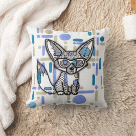 Cojín Decorativo Zorro Fennec Genial con Gafas de Sol Azul Geométri