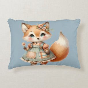 Cojín Decorativo Zorro floral pastel caprichoso Cottagecore
