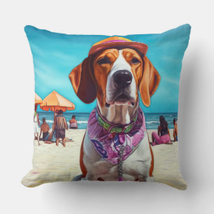 Cojín Decorativo Zorro inglés americano en la playa, regalo de vera