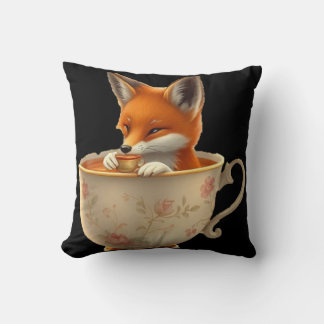 Cojín Decorativo Zorro lindo bebiendo té