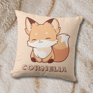 Cojín Decorativo Zorro Pequeño Sonriente Lindo Nombre Personalizado