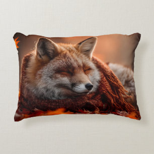 Cojín Decorativo Zorro Rojo Dormido en una Cálida Bufanda de Otoño
