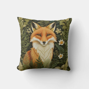 Cojín Decorativo Zorro Rojo Elegante Y Follaje Verde