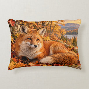 Cojín Decorativo Zorro Rojo en Bosque Dorado de Otoño