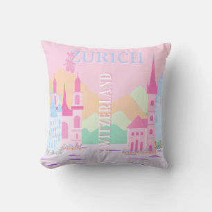 Cojín Decorativo Zurich Travel Art, Suiza, Pink Preppy