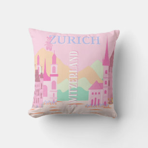 Cojín Decorativo Zúrich Travel Art, Suiza Travel Art, Pink