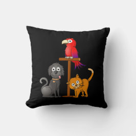 Cojín Decorativo Zwarte hond, oranje kat en papegaai op een stok
