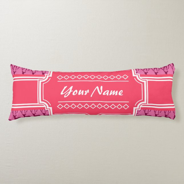 Cojín Deer rosa caliente, nombre personalizado | N1 (Anverso)