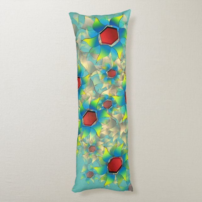 Cojín Different virtual flowers, bluish petals upon teal (Atrás (Vertical))