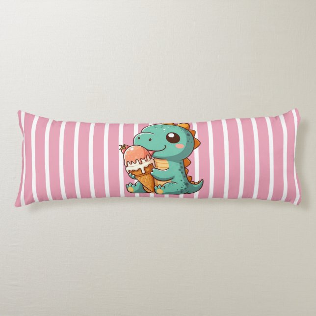 Cojín Dino de comer helado lindo (Anverso)