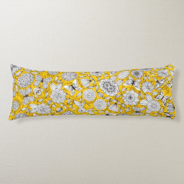 Cojín Diseño abstracto floral amarillo blanco (Anverso)