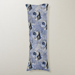 Cojín Diseño de la serie de cráneos florales azules 2