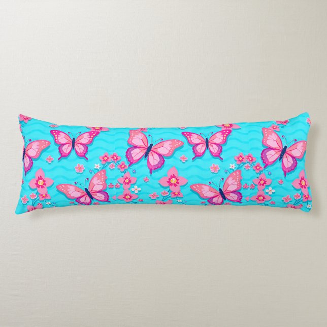 Cojín Diseño de mariposas y flores vibrantes (Anverso)