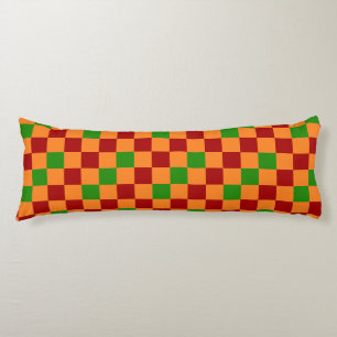 Cojín Diseño de Patrón Cuadriculado Rojo Naranja Verde