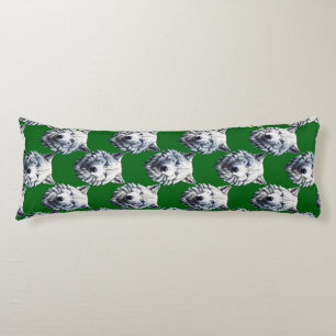 Cojín Diseño de patrón de cabeza de lobo blanco verde