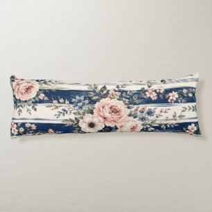 Cojín Diseño de patrón de franja floral de acuarela navy