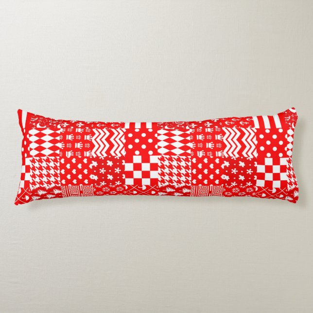 Cojín Diseño de patrones mixtos blancos rojos (Anverso)