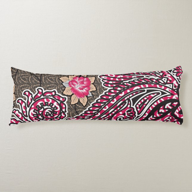 Cojín diseño de un patrón de paisajes rosa y marrón (Anverso)