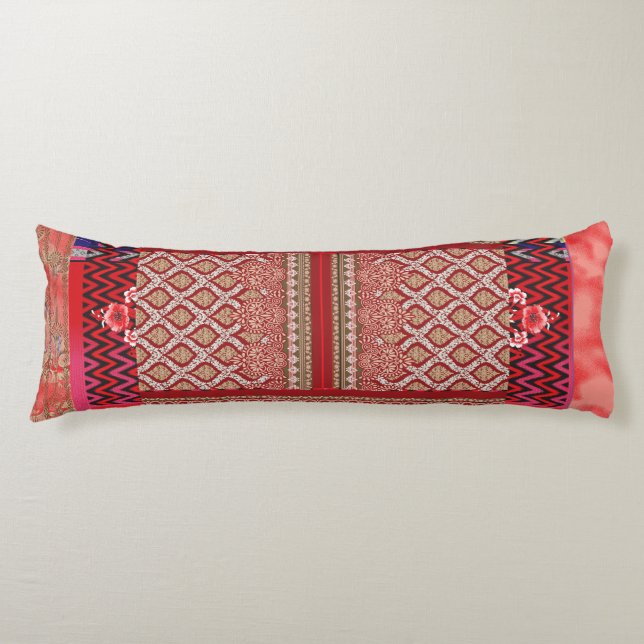 Cojín diseño de un patrón rojo y beige (Anverso)