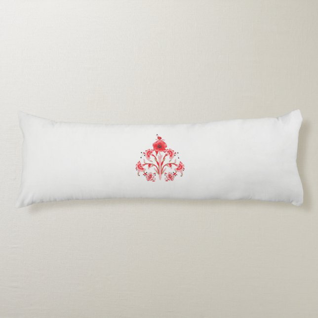 Cojín diseño de una flor roja sobre un fondo blanco (Anverso)