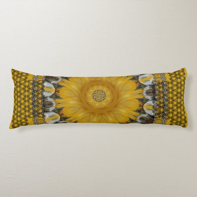 Cojín Diseño dorado de girasol con estampado africano (Anverso)