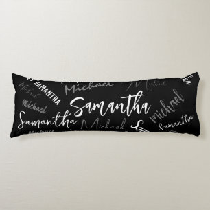 Cojín Dos nombres pareja patrón monograma blanco negro