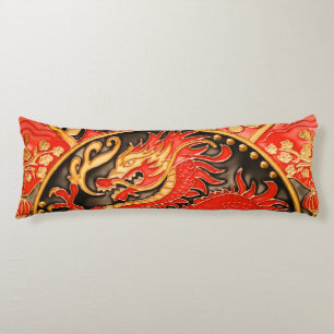 Cojín Dragón chino tradicional de oro rojo
