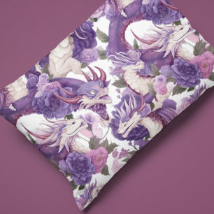 Cojín Dragones morados y blancos y funda de almohada de