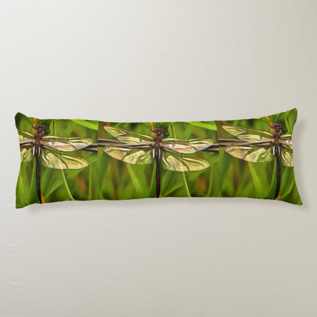 Cojín Dragonfly Artificial En Marrón Y Amarillo En Verde (Reverso)