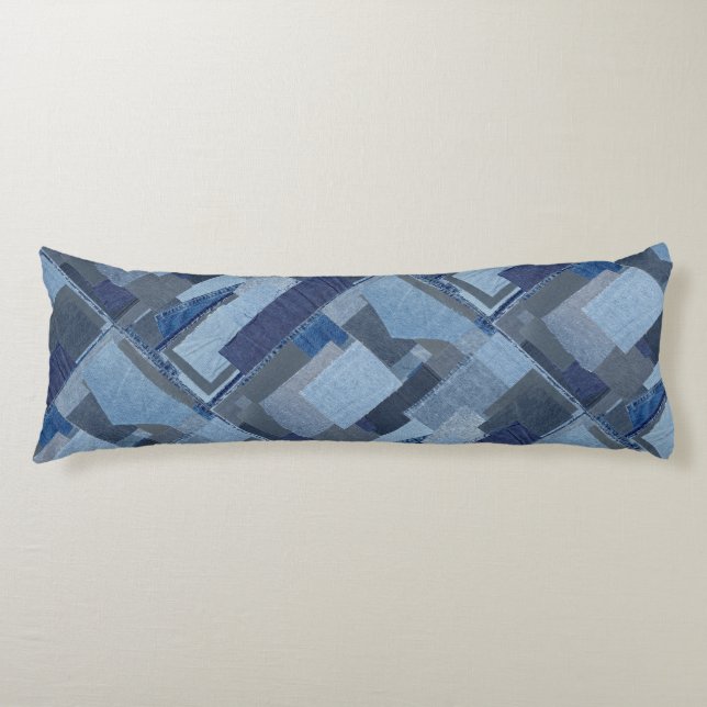 Cojín Dril de algodón azul Shibori del remiendo de Boro (Anverso)