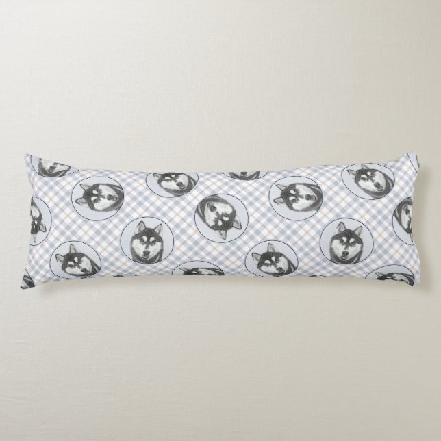 Cojín El Husky Siberiano Pintando Arte de Perro Blanco y (Anverso)