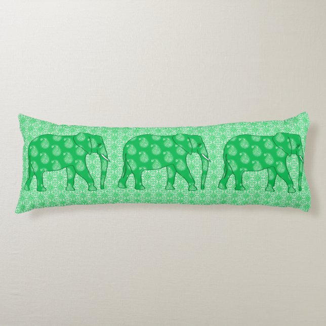 Cojín elefante paisley - verde jade y blanco (Anverso)