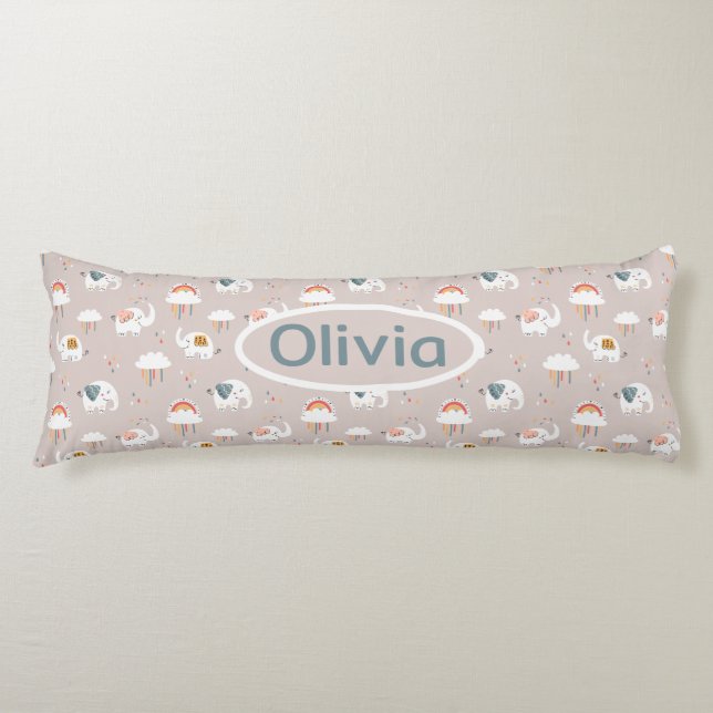 Cojín Elefantes, nubes y arcos de lluvia con nombre (Anverso)