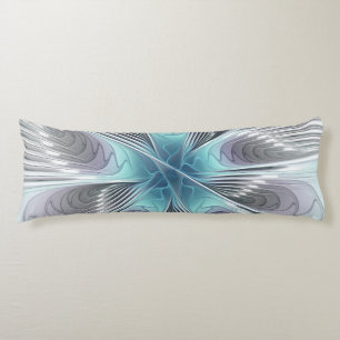 Cojín Elegancia Arte Fractal Moderno Flor Azul Gris Blan