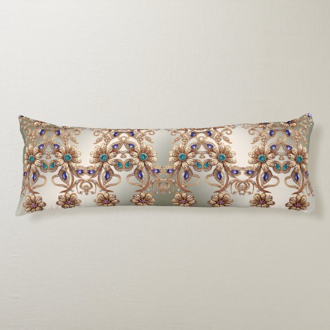Cojín Elegant Gold Jewel Flowers Body Pillow (Anverso)