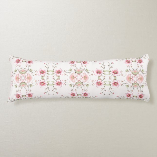 Cojín Elegant Pink White Floral Body Pillow (Anverso)