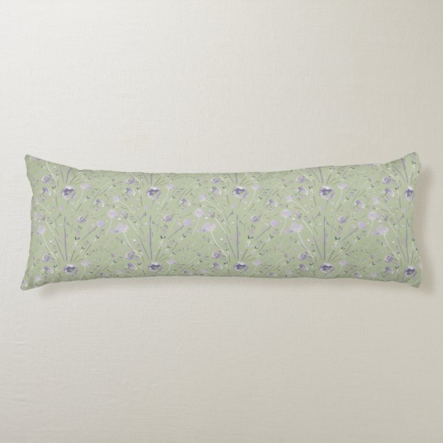 Cojín Elegante acuarela Sage Verde Morado Floral (Anverso)