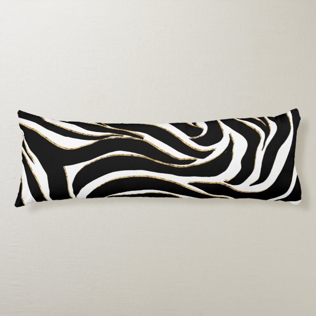 Cojín Elegante animal blanco de cebra de oro negro (Anverso)