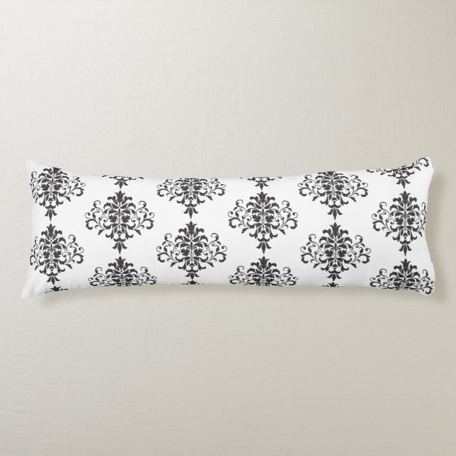 Cojín Elegante Damasco blanco y negro vintage (Anverso)