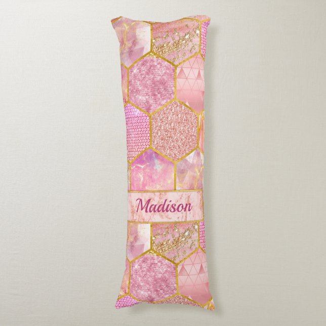 Cojín Elegante faux Purpurina rosa geométrico (Frente vertical)