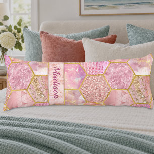 Cojín Elegante femenino falso brillo rosa dorado geométr