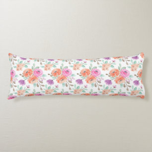 Cojín Elegante Floral de Acuarela Rosa Naranja Morado Bl