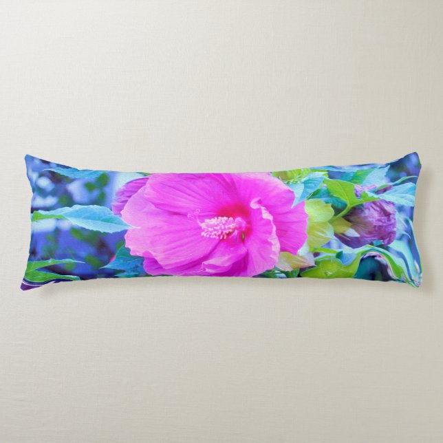 Cojín Elegante Hibiscus rosa con oliage azul ondulado (Anverso)