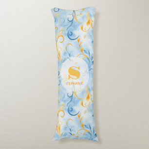 Cojín Elegante hoja azul y dorada de inspiración paisley