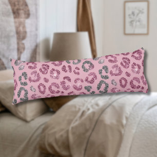 Cojín Elegante Leopardo de Brillo Rosa y Plata sobre Ros