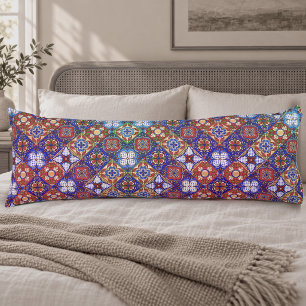 Cojín Elegante mosaico de azulejo Talavera rojo azul